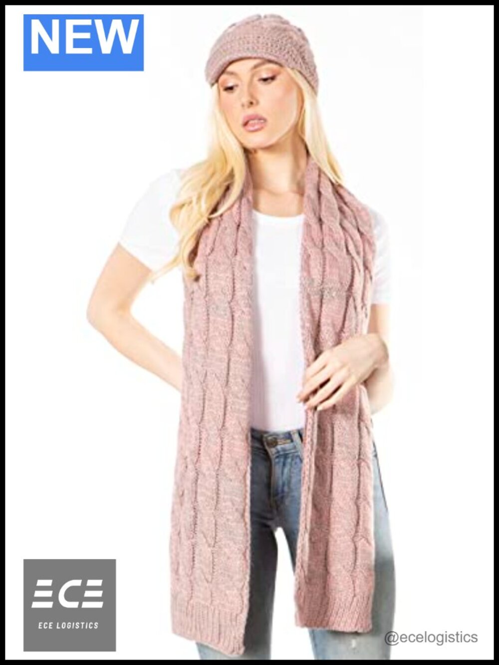 Chunky Cable Knit Hat and Scarf Set Acrylic Winter Warm Cozy